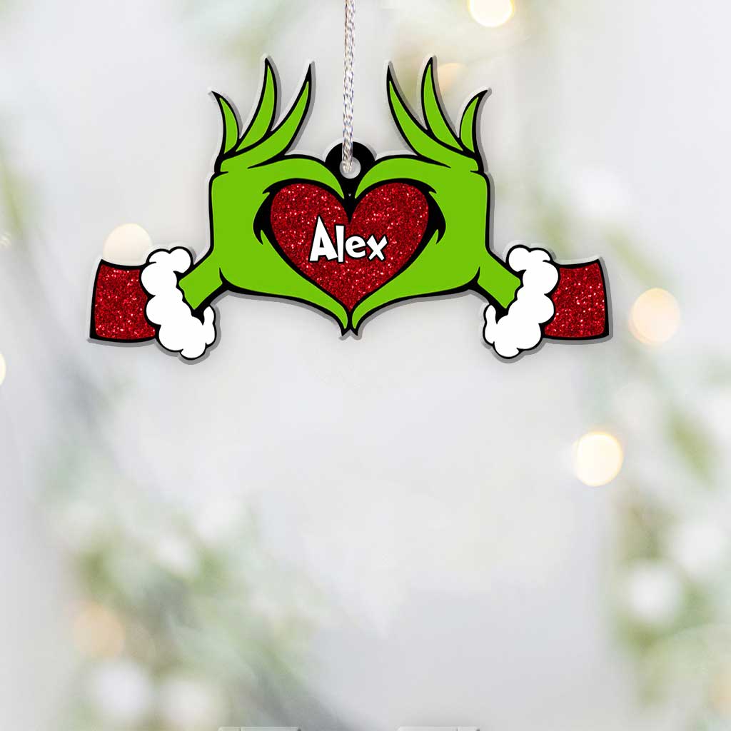 Green Heart Hand - Personalized Christmas Stole Christmas Ornament With Faux Glitter Pattern Printed (Printed On Both Sides) Grinch Christmas Ornament - Image 5