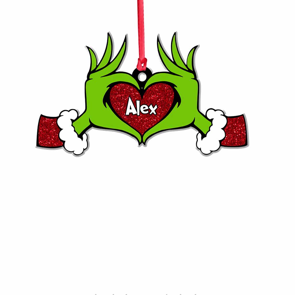 Green Heart Hand - Personalized Christmas Stole Christmas Ornament With Faux Glitter Pattern Printed (Printed On Both Sides) Grinch Christmas Ornament - Image 2