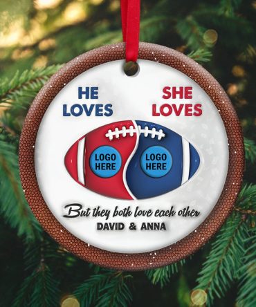 American Football Couple  Ornament With Custom Team Logo - House Divided 02Hupu250924