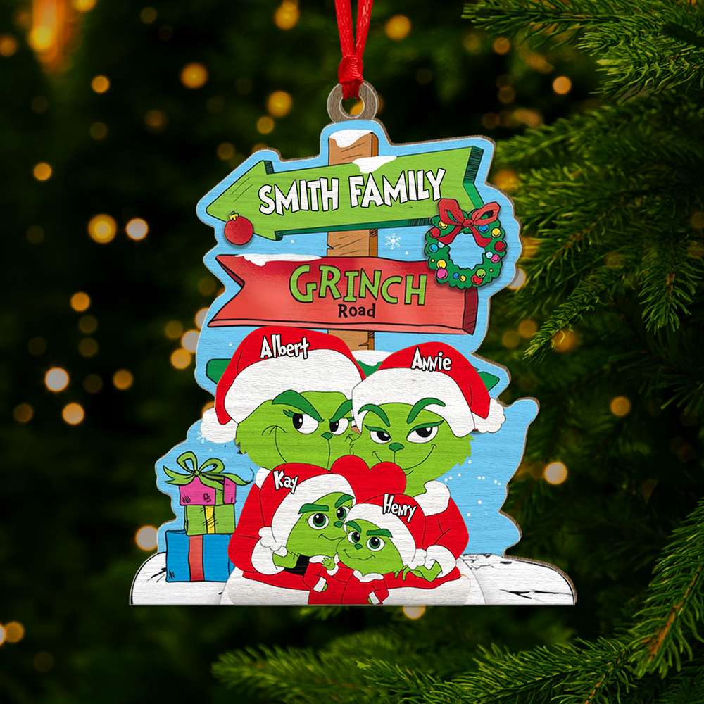 Personalized Gifts For Family, Green Monsters Family Wood Ornament Christmas 04Xqlu291024