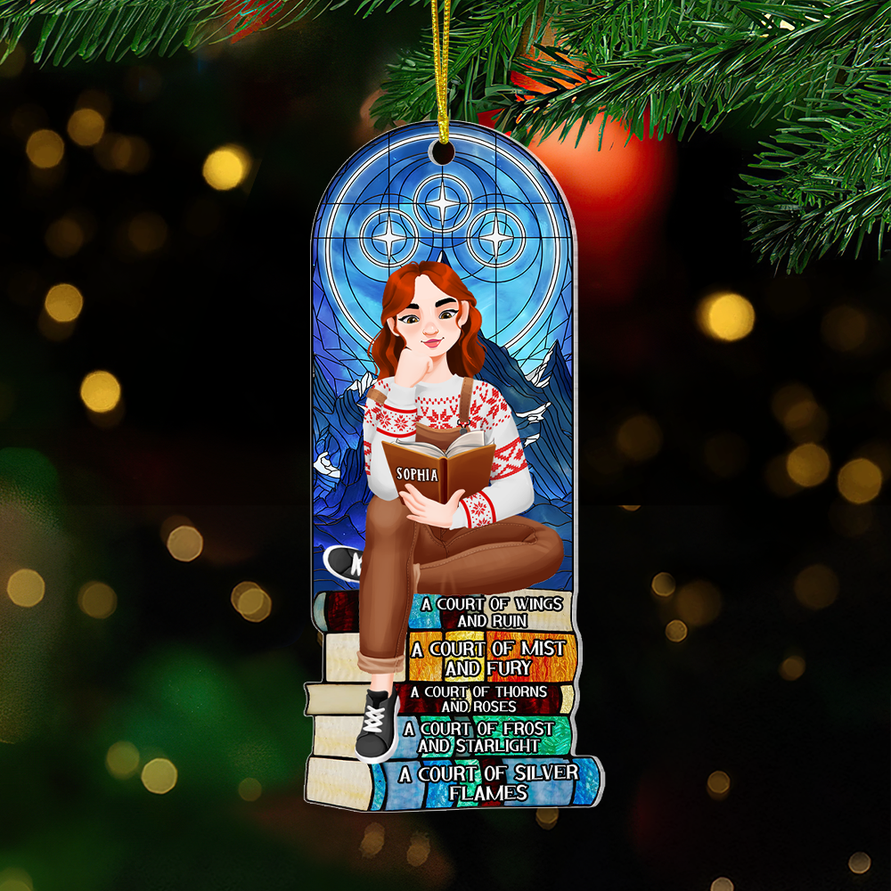 Personalized Christmas Gifts For Book Lovers Ornament 04Hupu160924Pa A Girl Sitting On Stack Of Books Reading