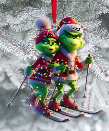 Personalized Gifts For Couples, Green Monsters Skiing Acrylic Ornament 01Ohlu221124