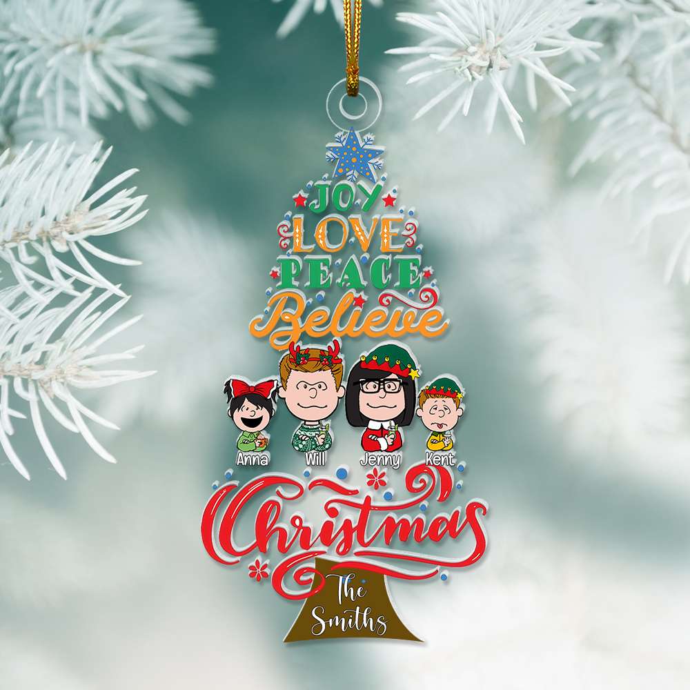 Personalized Gifts For Family Acrylic Ornament, Joy Love Peace Believe 02Tglu131124Hg