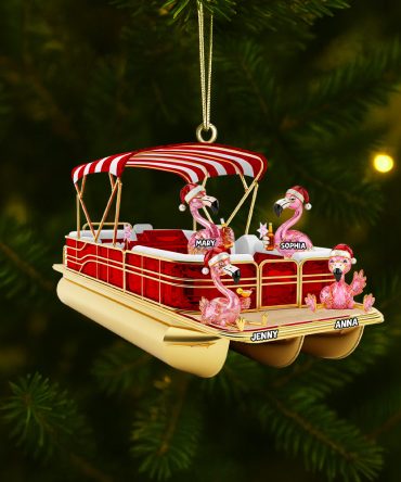 Flamingo Pontoon Christmas Acrylic Ornament Personalized Gifts For Family 02Ohtn180825