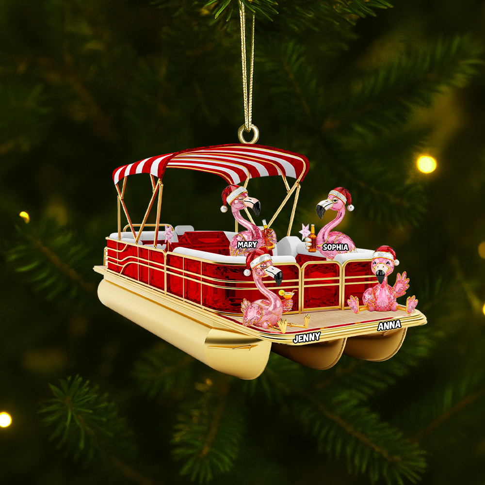 Flamingo Pontoon Christmas Acrylic Ornament Personalized Gifts For Family 02Ohtn180825