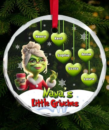 Grandma Ornament - Green Monster - Personalized Gifts For Nana, Gigi With Little Hearts