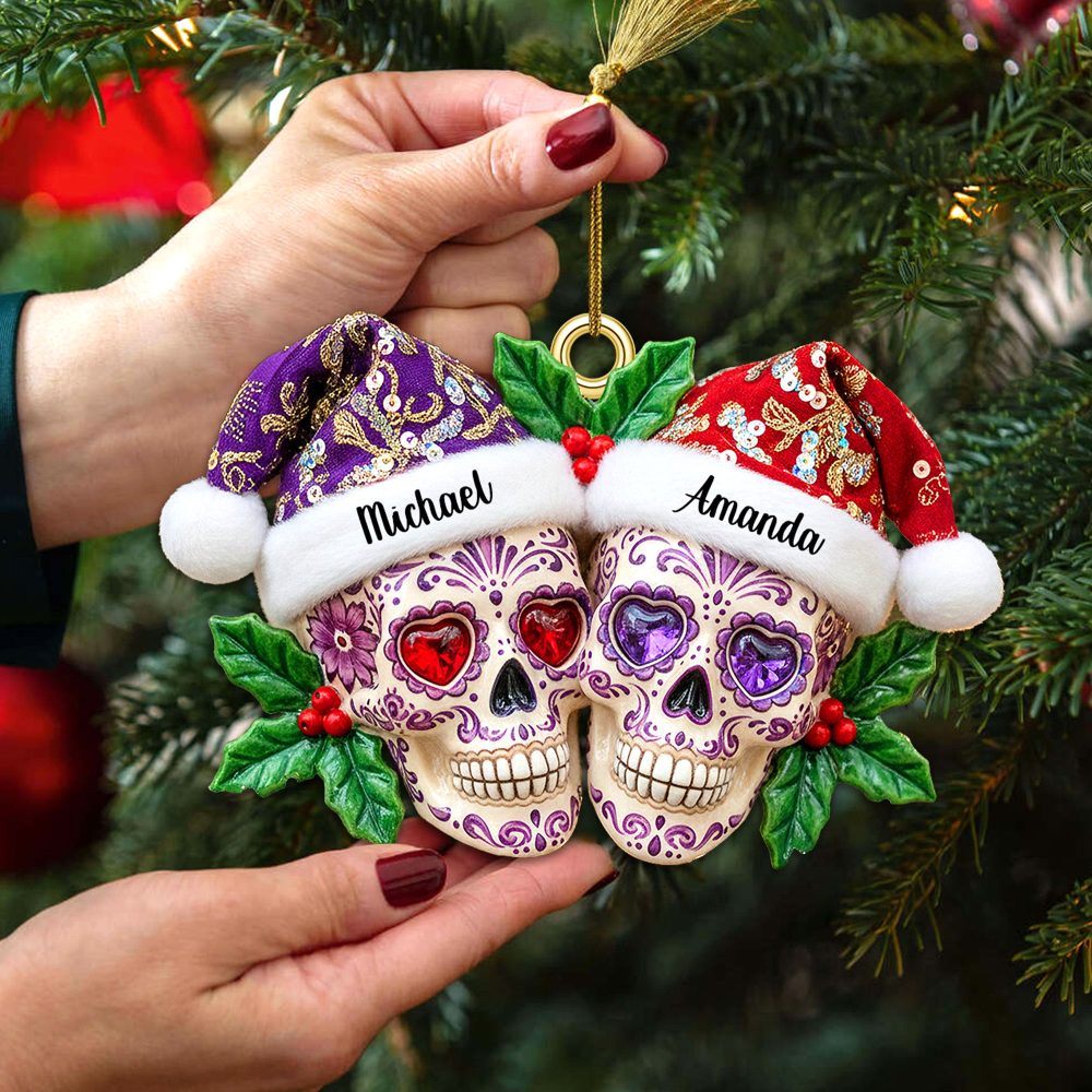 Personalized Gifts For Christmas, Christmas Dia De Los Muertos Skull Couple Acrylic Ornament 01Pamg090925 - Image 2