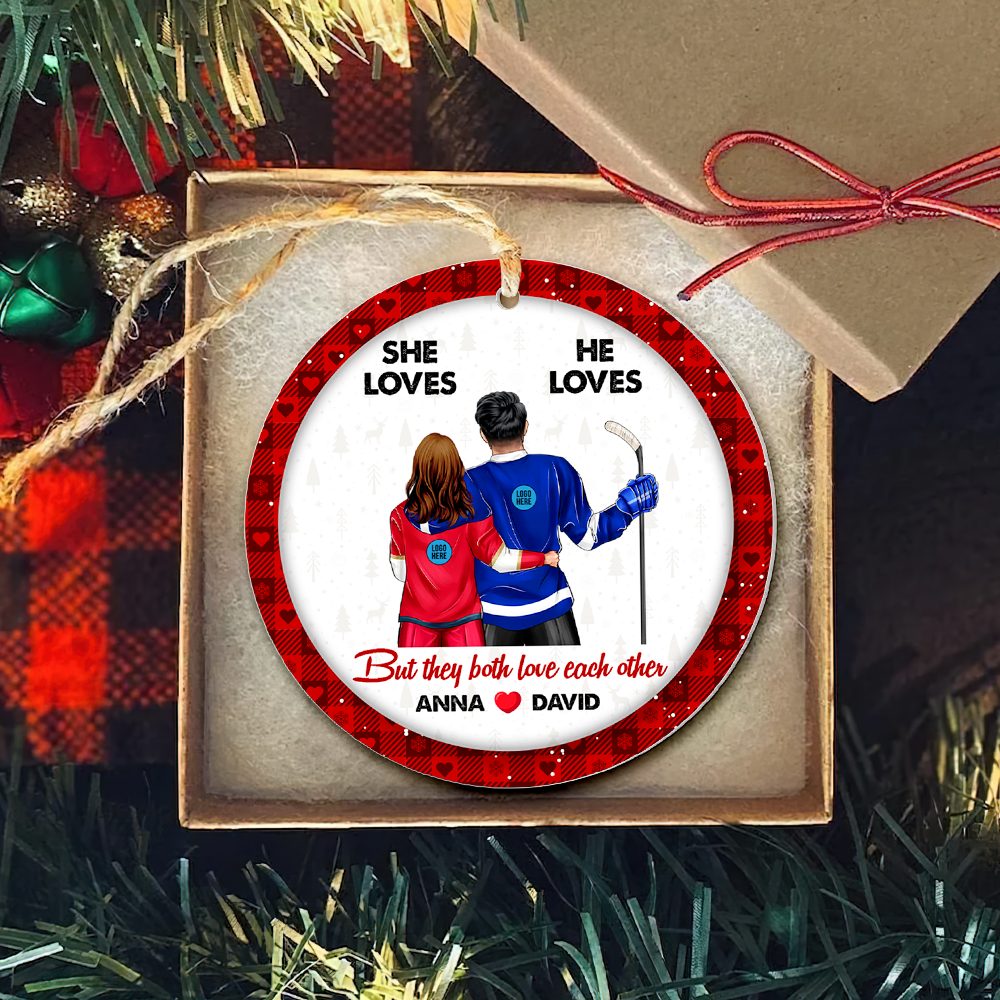 Hockey Couple Ornament - Personalized Gifts With Custom Team Logo For Ice Hockey Lovers - Image 6
