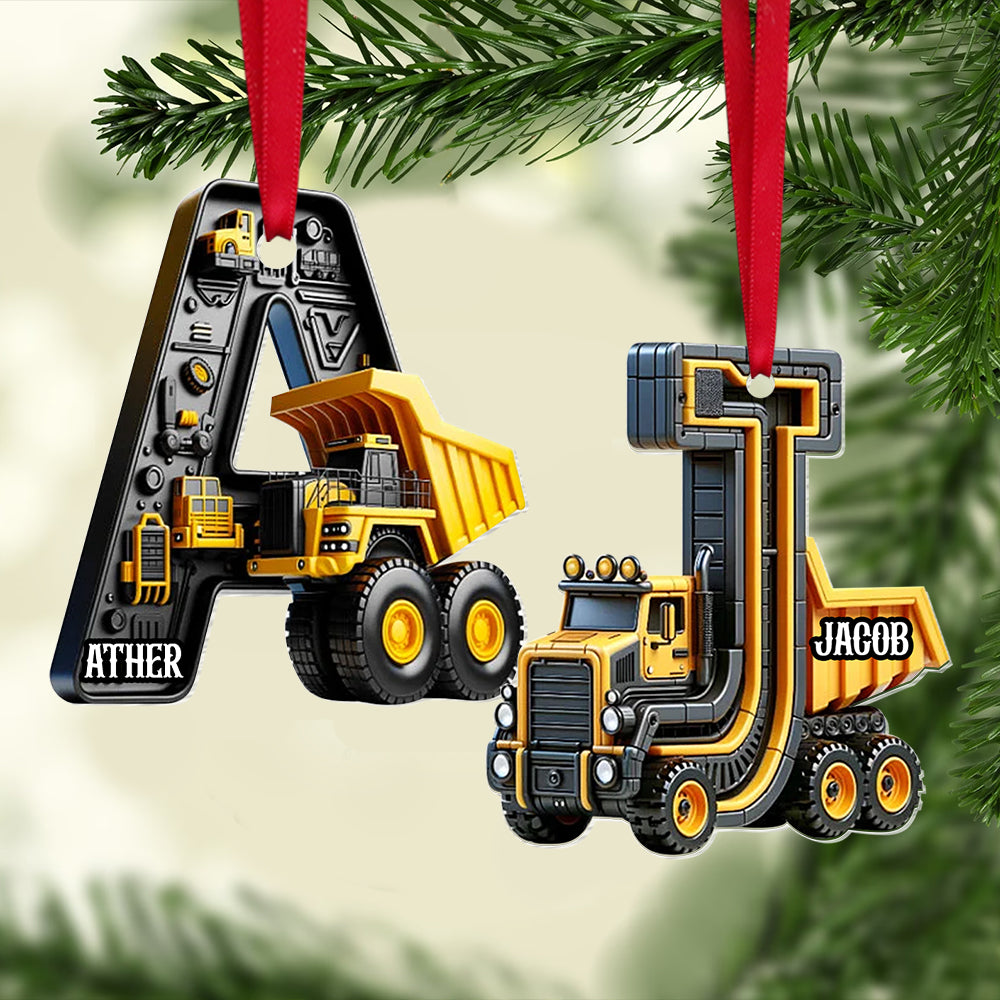 Custom Alphabet Letter Gifts For Construction Truck Lovers Christmas Ornament 03Xqtn241024