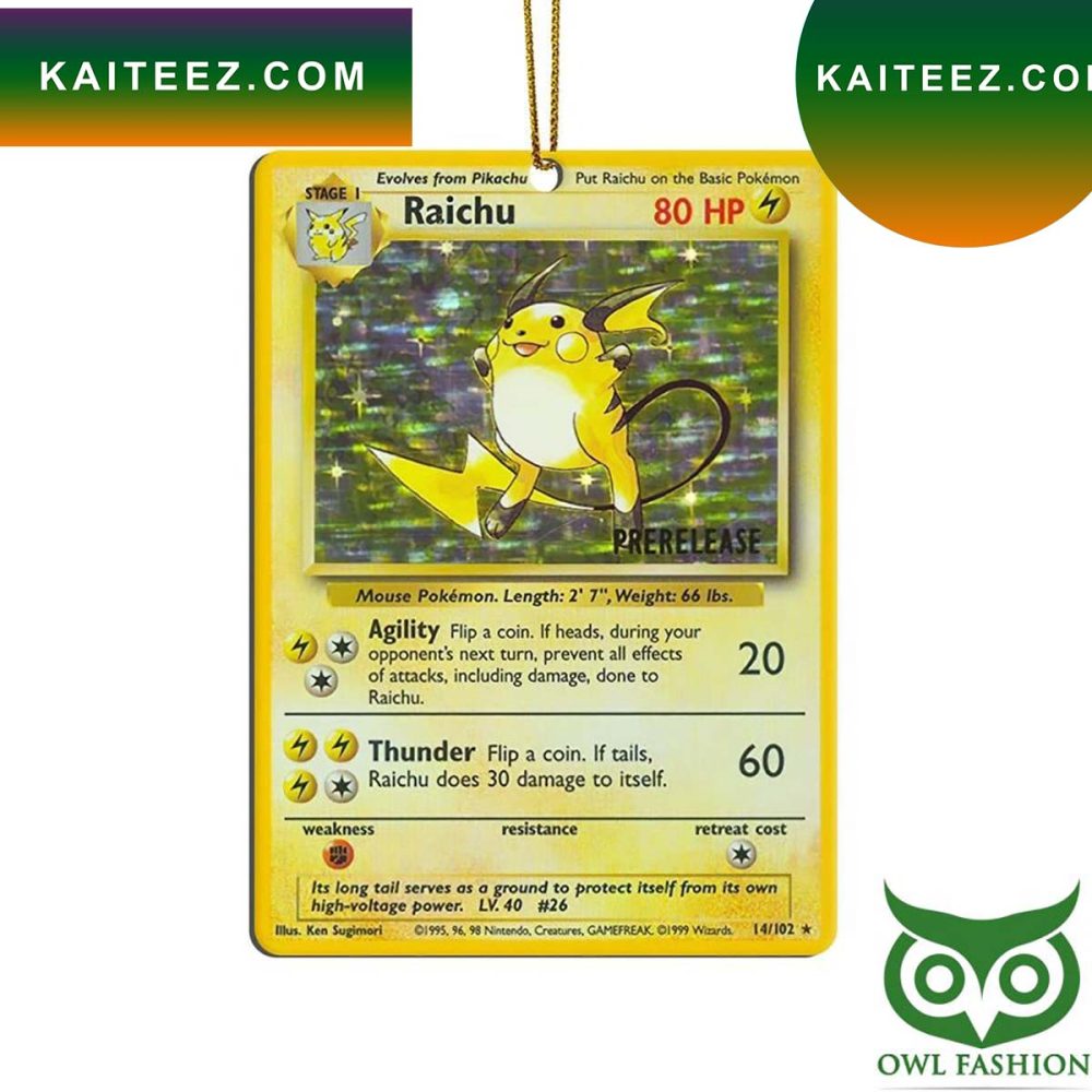 3D Pokemon Prerelease Raichu Rare Card Christmas Ornament