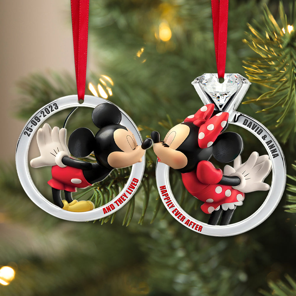 Personalized Gifts For Couple Matching Ornament Kissing Mouses In Christmas Rings