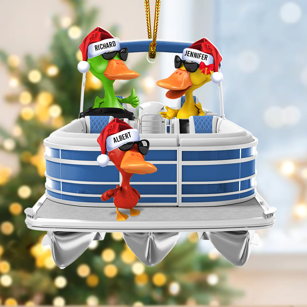 Pontoon Christmas Ornaments - Pontoon Duck Family - Custom Pontoon, Tritoon Gifts For Members - Image 2