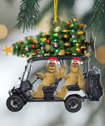 Golf Ornament - Personalized Gifts For Couple With Bigfoots Riding Golf Cart