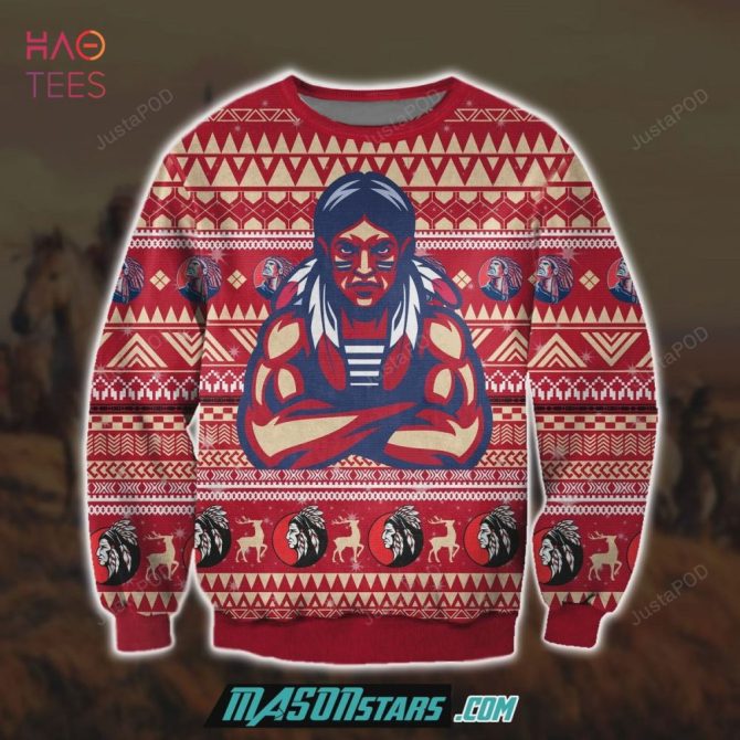 Bold Tribal Warrior Christmas Sweater - Unique Red Festive Design, Perfect Gift For Him