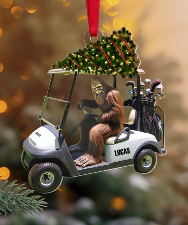 Golf Ornament - Bigfoot Golfer Riding Golf Cart - Personalized Gifts For Golfer