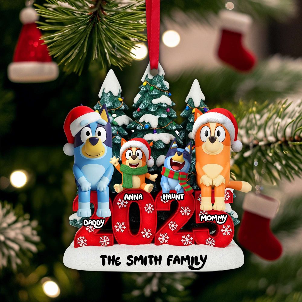 Joyful Puppy Family Ornament - Personalized Christmas Gifts For Family 03Nalu290825