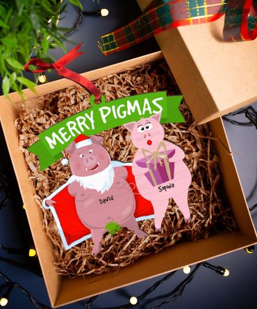 Personalized Gifts For Couple Wood Ornament 02Ohqn021024 Funny Pig Couple