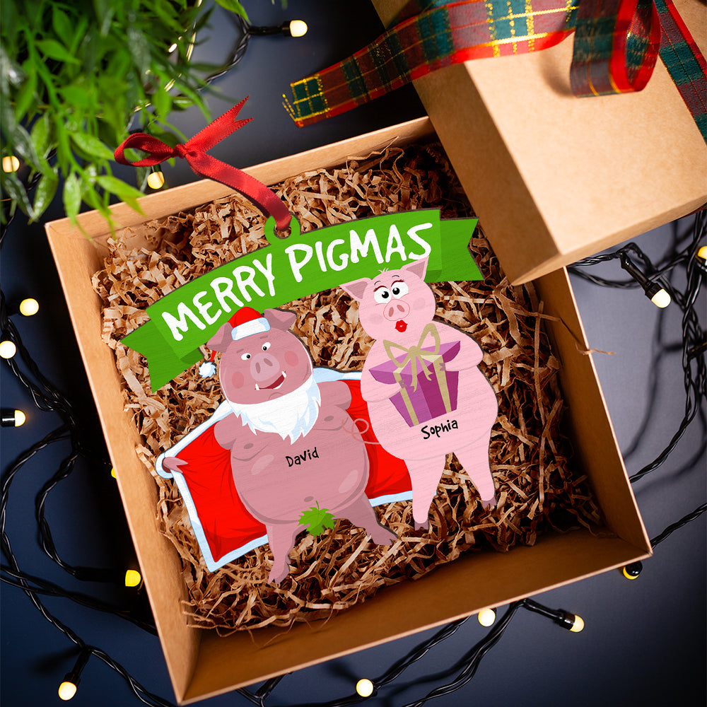 Personalized Gifts For Couple Wood Ornament 02Ohqn021024 Funny Pig Couple