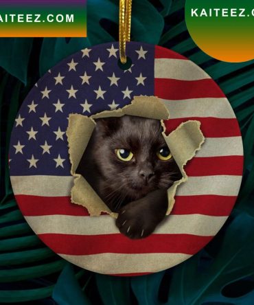 4Th Of July Black Cat In American Flag Ative Independence Day Christmas  Ornament