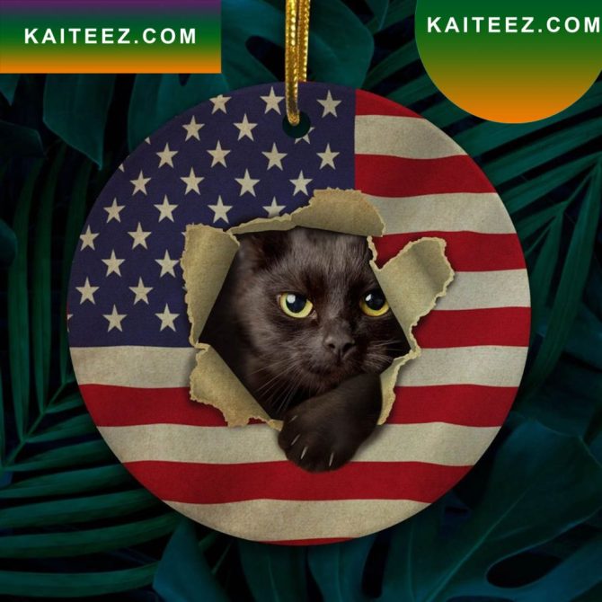 4Th Of July Black Cat In American Flag Ative Independence Day Christmas  Ornament