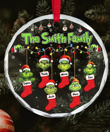 Stocking Family Ornament - Green Monster Kids - Personalized Gifts For Family