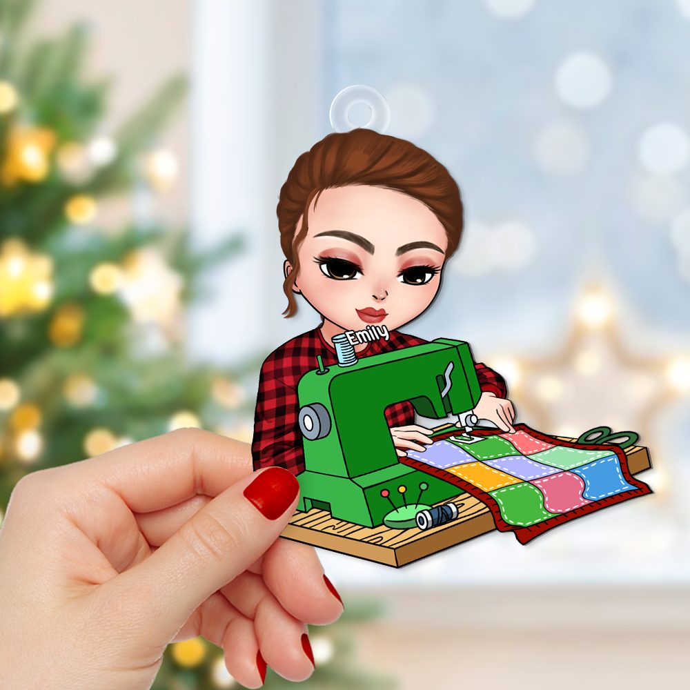 Personalized Gift For Sewing Lovers, Sitting Girl Sewing Ornament 02Acpu121124 - Image 6