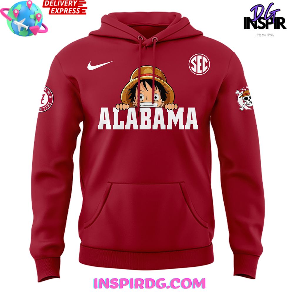 Alabama Crimson Tide X One Piece Night Special All Over Print Hoodie, 3D Hoodie - Image 2