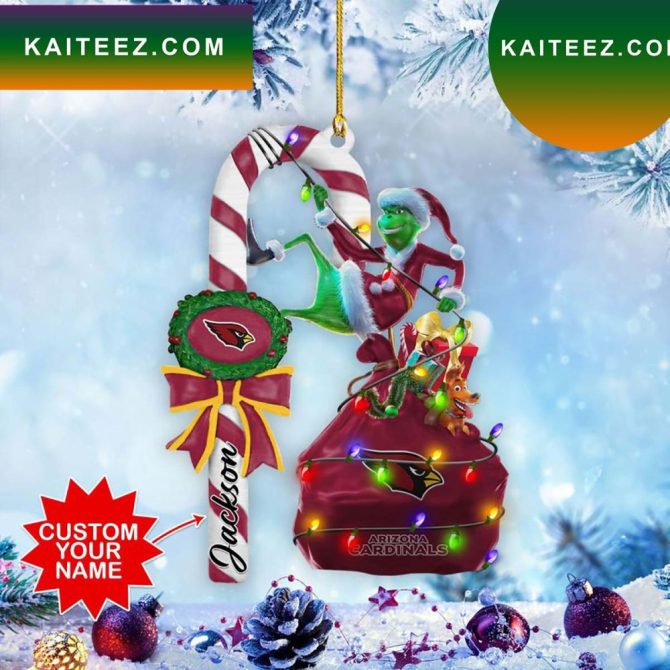 Arizona Cardinals Nfl Custom Name Grinch Candy Cane Grinch Decorations Outdoor Ornament