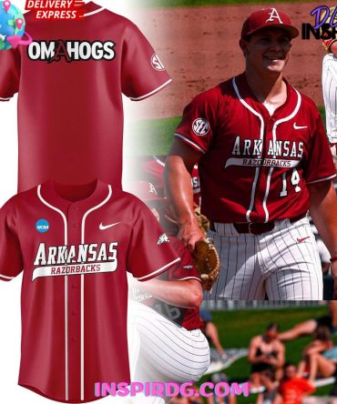 Arkansas Razorbacks Men'S College World Series Omahogs 2025 Red Jersey