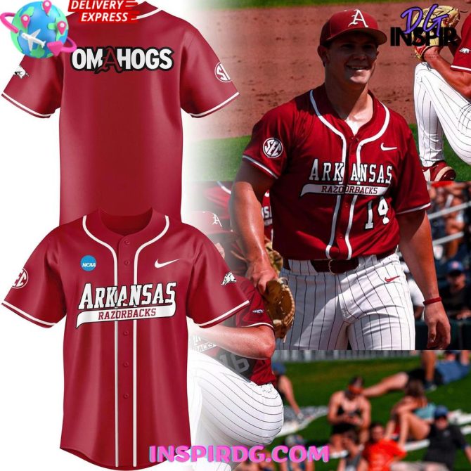 Arkansas Razorbacks Men'S College World Series Omahogs 2025 Red Jersey