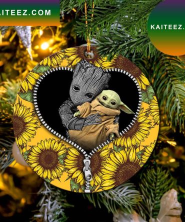 Baby Groot And Baby Yoda Sunflower Zipper Mica Circle Ornament Perfect Gift For Holiday