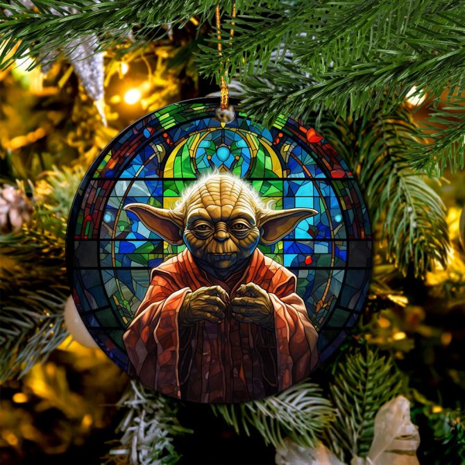 Baby Yoda Star War Stained Glass Mica Ornament Perfect Gift For Holiday - Image 2