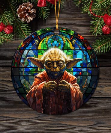 Baby Yoda Star War Stained Glass Mica Ornament Perfect Gift For Holiday
