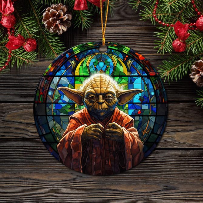 Baby Yoda Star War Stained Glass Mica Ornament Perfect Gift For Holiday