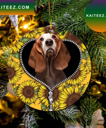Basset Hound Sunflower Zipper Mica Circle Ornament Perfect Gift For Holiday