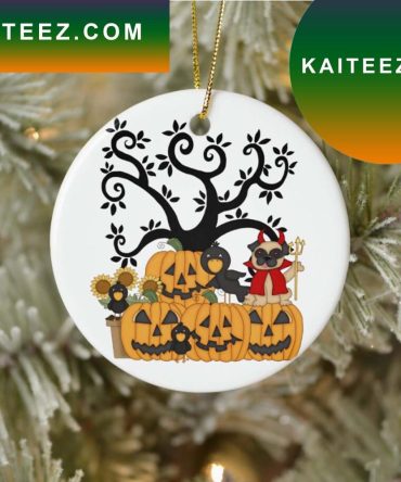 Black Birds And Pug Dog Halloween Tree Decor Gift Friend Ornament