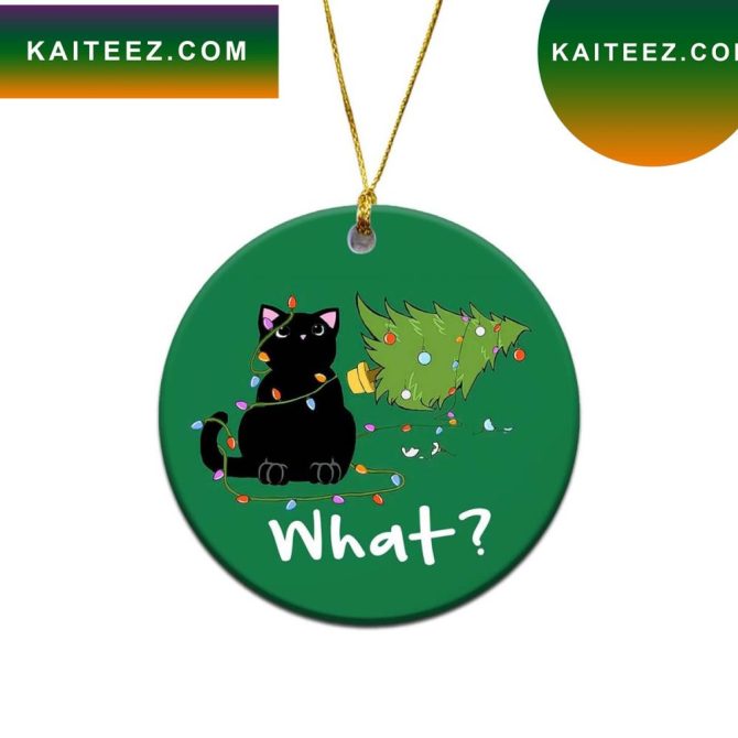 Black Cat Took Down The Christmas Funny  Ornament