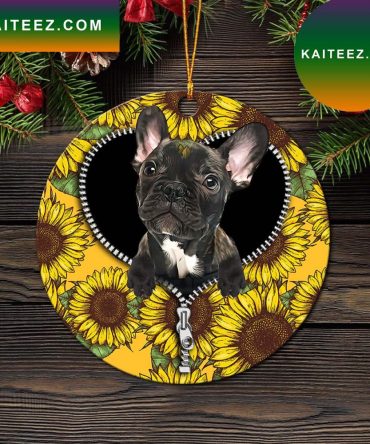 Black French Bulldog Sunflower Zipper Mica Circle Ornament Perfect Gift For Holiday
