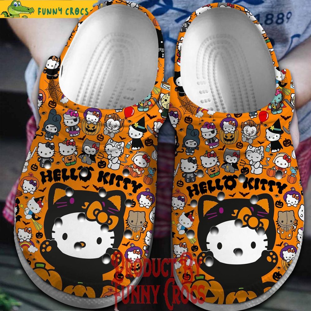 Black Hello Kitty Halloween Pattern Crocs - Discover Comfort And Style Clog Shoes Unisex Clogs Garden Shoes