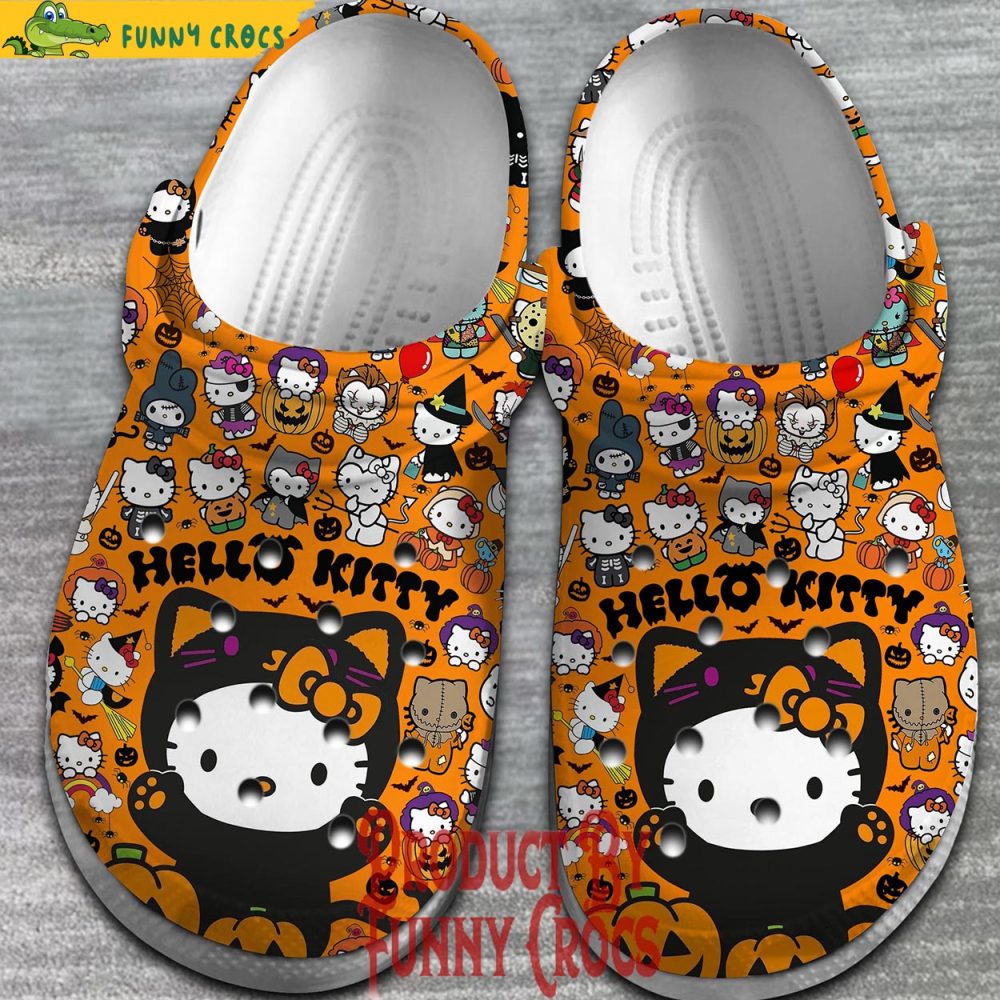Black Hello Kitty Halloween Pattern Crocs - Discover Comfort And Style Clog Shoes Unisex Clogs Garden Shoes - Image 2