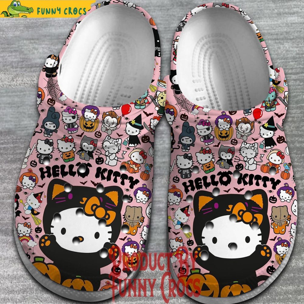 Black Hello Kitty Halloween Pattern Pink Crocs - Discover Comfort And Style Clog Shoes Unisex Clogs Garden Shoes - Image 2