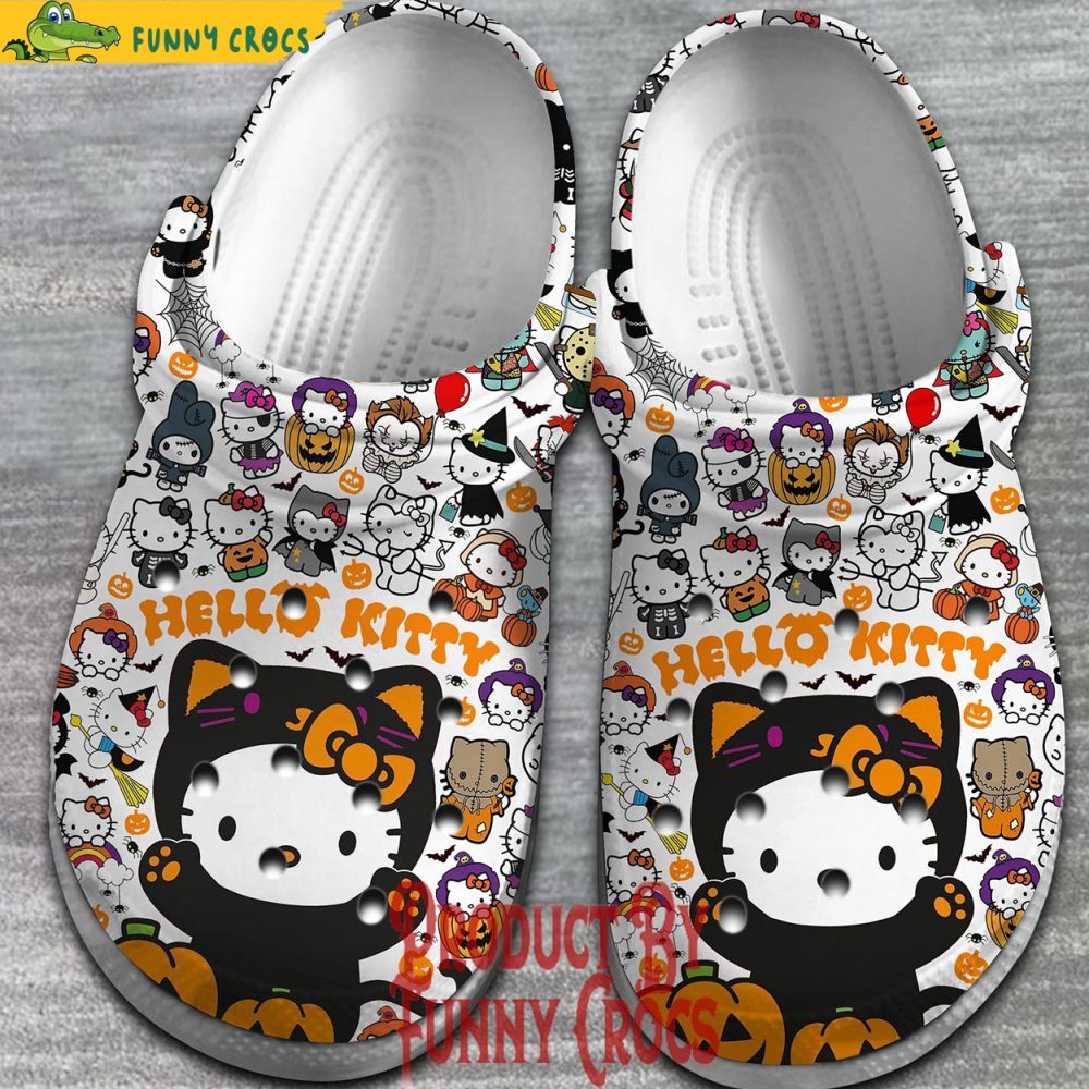 Black Hello Kitty Halloween Pattern White Crocs - Discover Comfort And Style Clog Shoes Unisex Clogs Garden Shoes