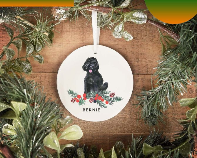 Black Labradoodle Christmas Dog Gift Ornament