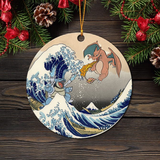 Blastoise Charizard Pokemon The Great Wave 2 Ceramic Ornament Perfect Gift For Holiday - Image 2