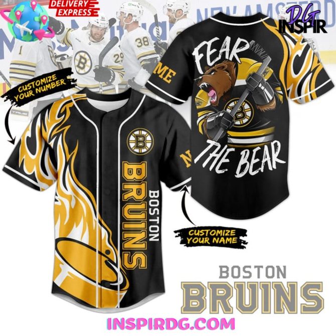 Boston Bruins Fear The Bear Custom Name Baseball Jersey