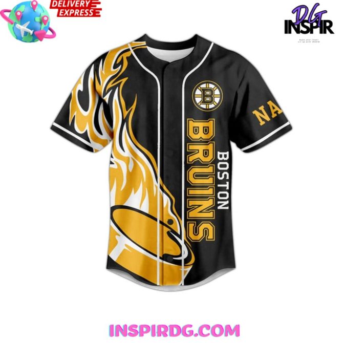 Boston Bruins Fear The Bear Custom Name Baseball Jersey - Image 2