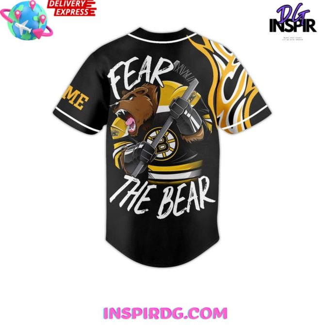 Boston Bruins Fear The Bear Custom Name Baseball Jersey - Image 3