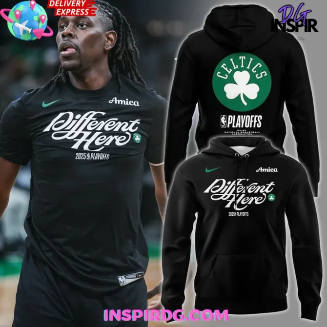 Boston Celtics Different Here 2025 Playoffs Black All Over Print Hoodie