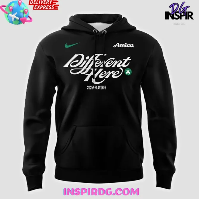 Boston Celtics Different Here 2025 Playoffs Black All Over Print Hoodie - Image 2