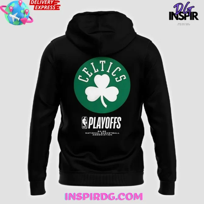 Boston Celtics Different Here 2025 Playoffs Black All Over Print Hoodie - Image 3